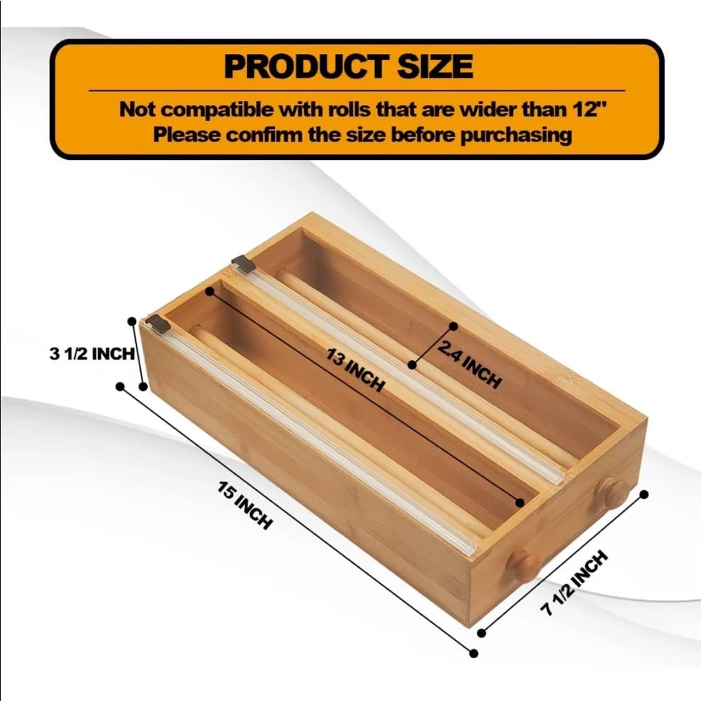 Bamboo Aluminum Foil Dispenser with Cutter-2 and 1 Kitchen Drawer Storage. - Picture 5 of 7